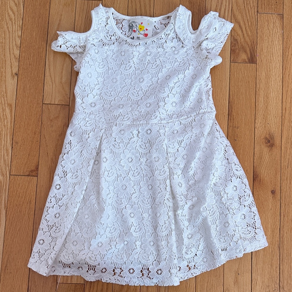 Girls' White Lace open -Shoulder Dress